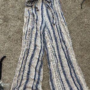 Striped Blue and White Women's Flowy Pants